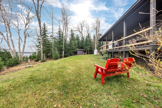 view of yard featuring a storage unit