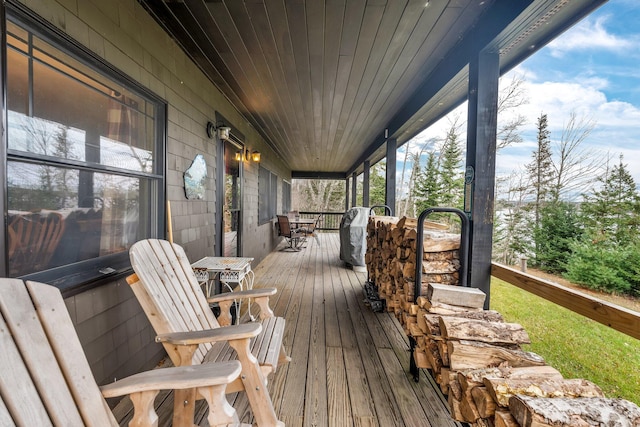 wooden terrace featuring covered porch