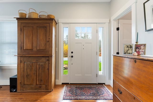 entryway with plenty of natural light and light hardwood / wood-style floors