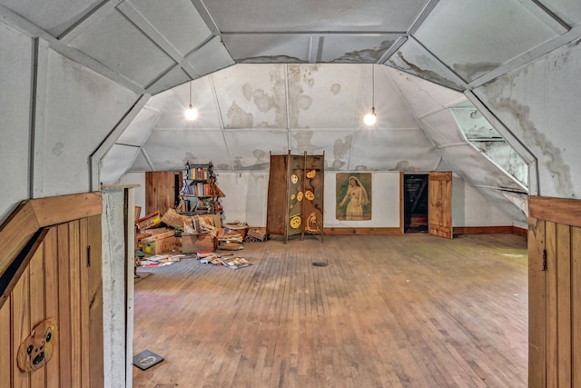 bonus room with wood-type flooring and lofted ceiling