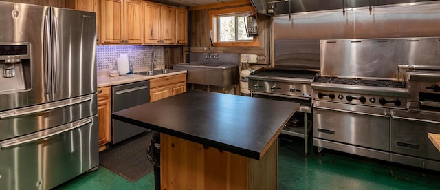 kitchen with a center island, stainless steel appliances, and sink