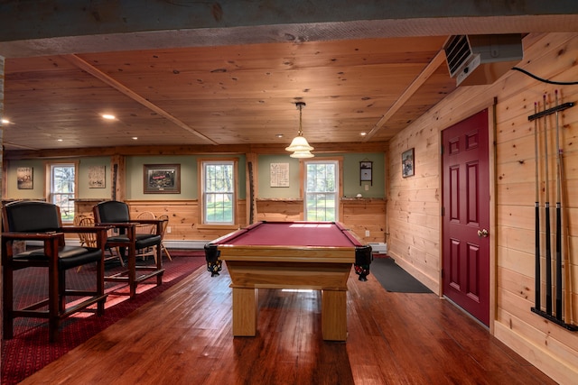 rec room featuring dark hardwood / wood-style flooring, plenty of natural light, and billiards