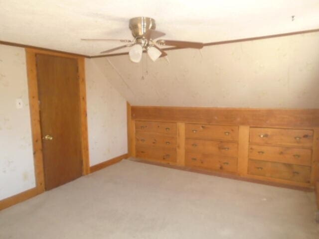 additional living space with ceiling fan and lofted ceiling