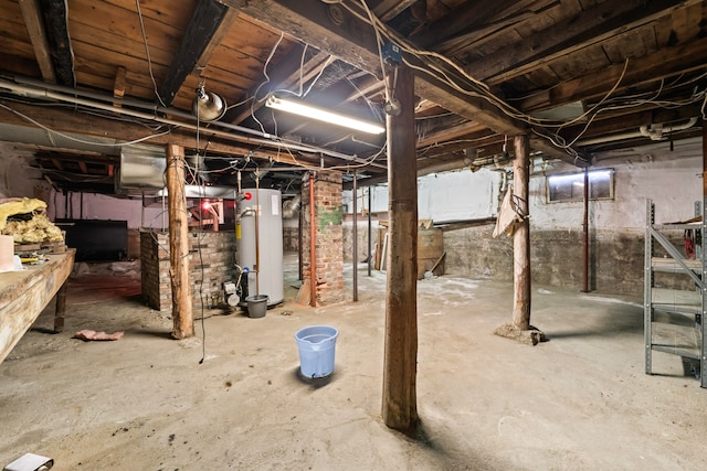 basement featuring gas water heater