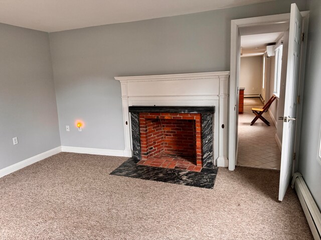 interior details with carpet flooring and baseboard heating