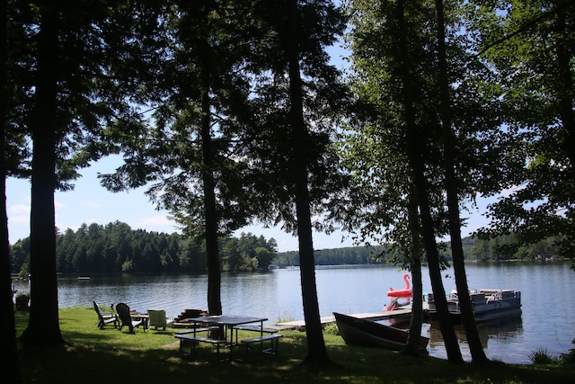 view of dock with a water view