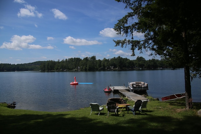 view of water feature with a dock