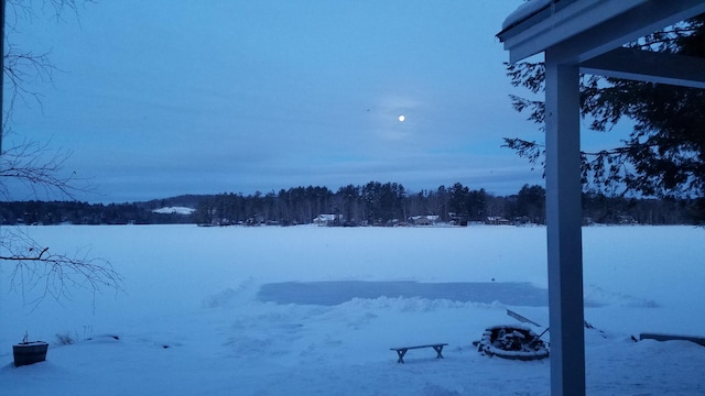 view of yard layered in snow