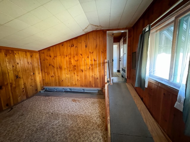 additional living space with wooden walls and lofted ceiling