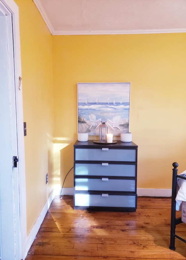 599 Plains Rd, Hollis, ME 04042 - detailed view of crown molding, wood finished floors, and baseboards