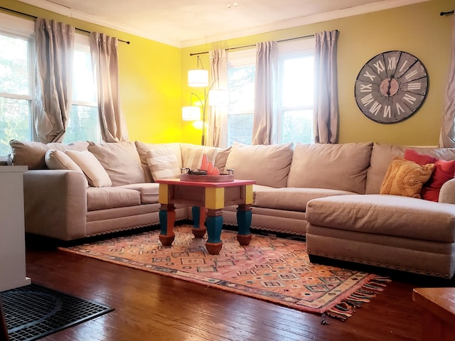 599 Plains Rd, Hollis, ME 04042 - living room with hardwood / wood-style floors and ornamental molding