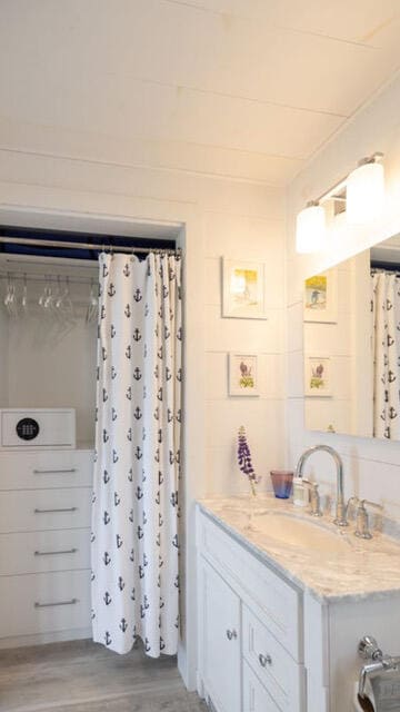 bathroom with vanity and wood finished floors