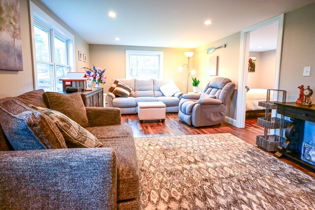 living area featuring recessed lighting and wood finished floors