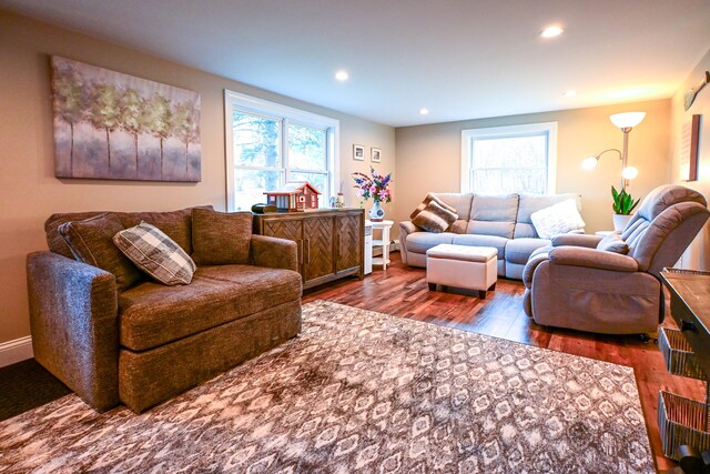 living area featuring recessed lighting and wood finished floors