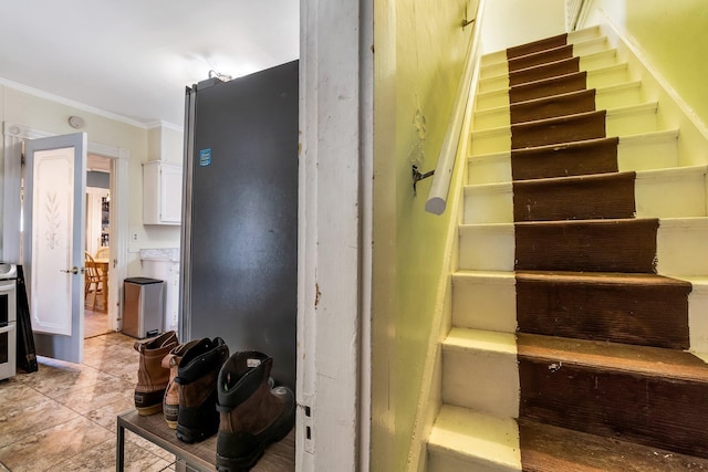 363 Broadway, Bangor, ME 04401 - staircase with crown molding and tile patterned flooring