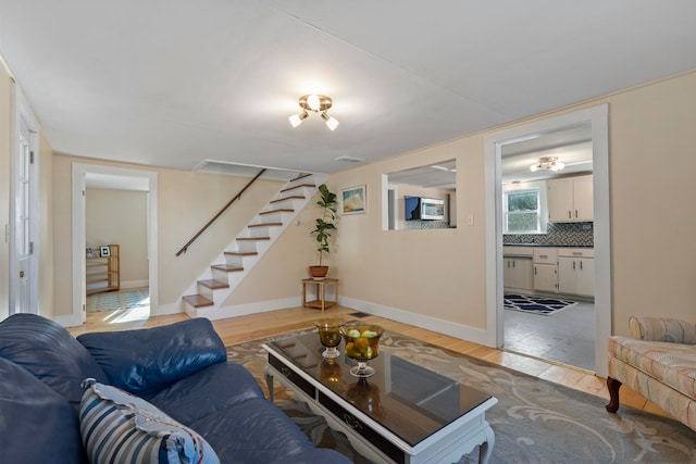 living room with hardwood / wood-style floors