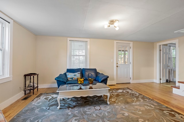 living room with light wood-type flooring