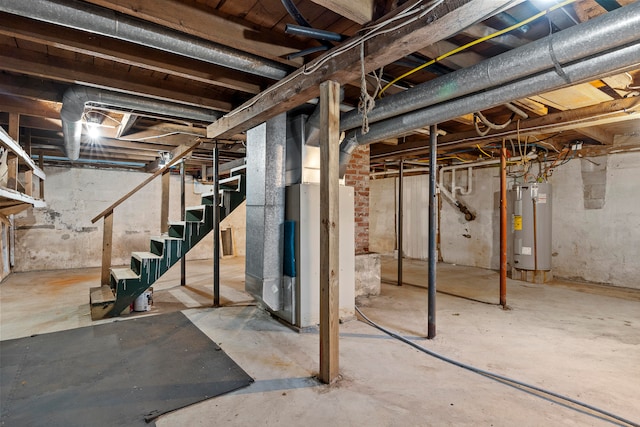 basement featuring water heater