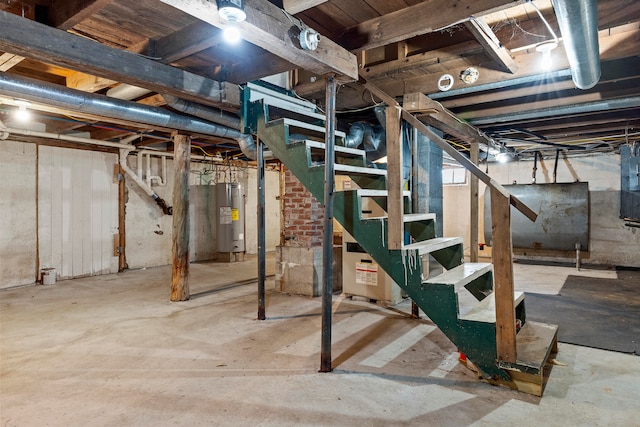 basement featuring electric water heater