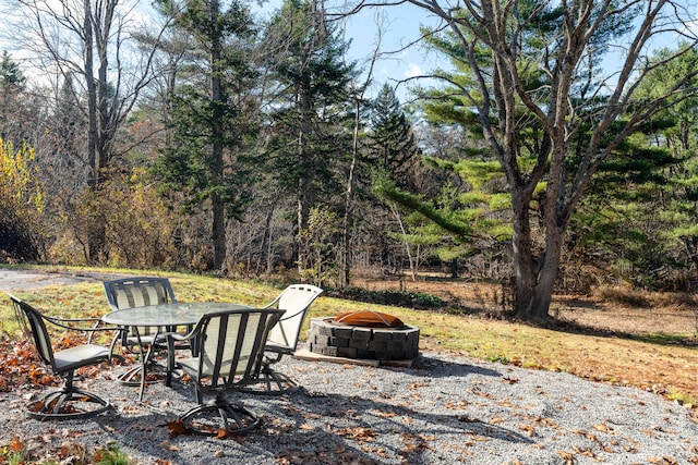 view of patio / terrace with a fire pit