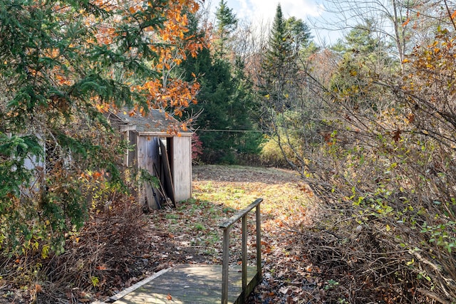 view of yard with a shed