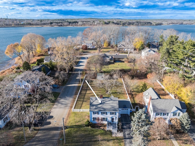 aerial view with a water view