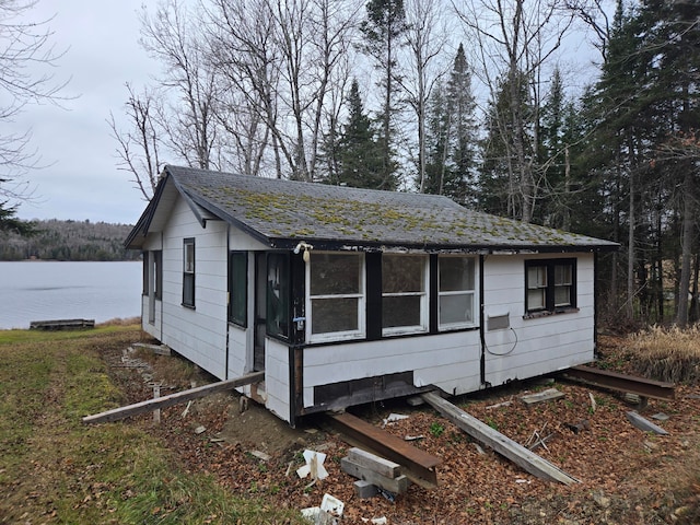 exterior space featuring a water view