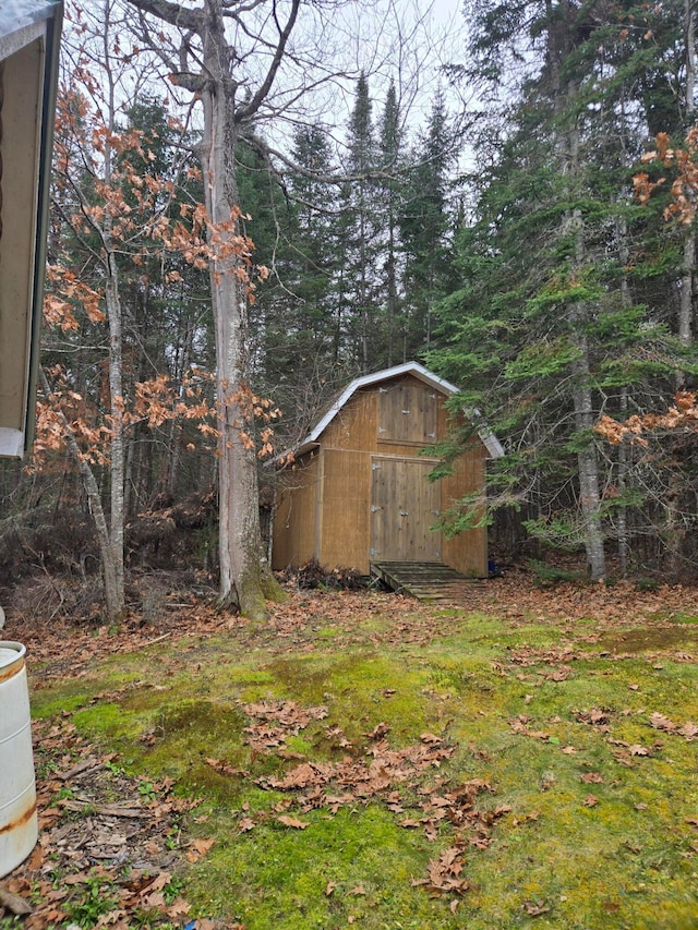 view of yard featuring a shed