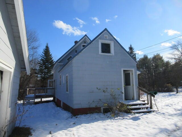 view of snow covered exterior