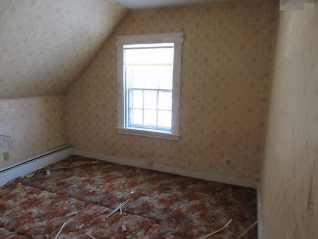 additional living space with baseboard heating and vaulted ceiling