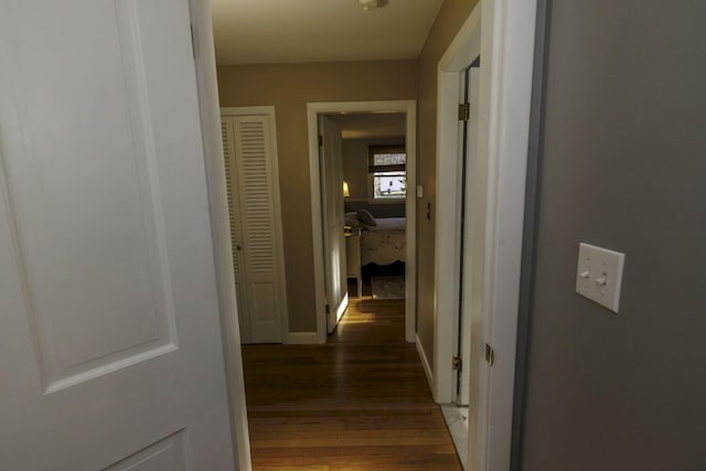 hall with dark wood-type flooring