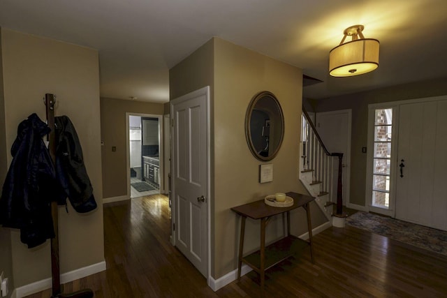 foyer featuring dark wood-type flooring