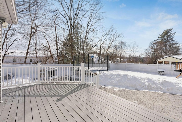 view of snow covered deck