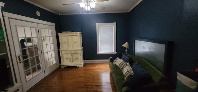 28 Maine Ave, Millinocket, ME 04462 - bedroom featuring crown molding, wood finished floors, and ceiling fan