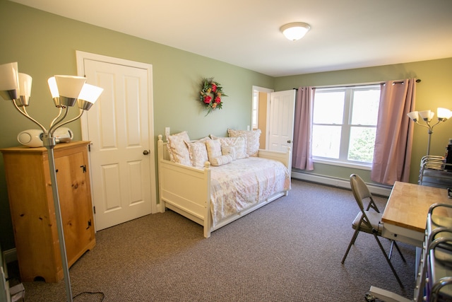 bedroom with carpet floors and a notable chandelier