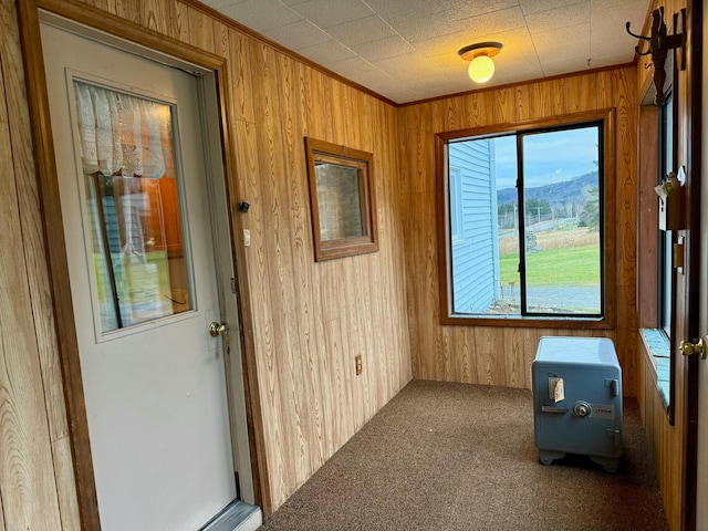 unfurnished sunroom with a mountain view