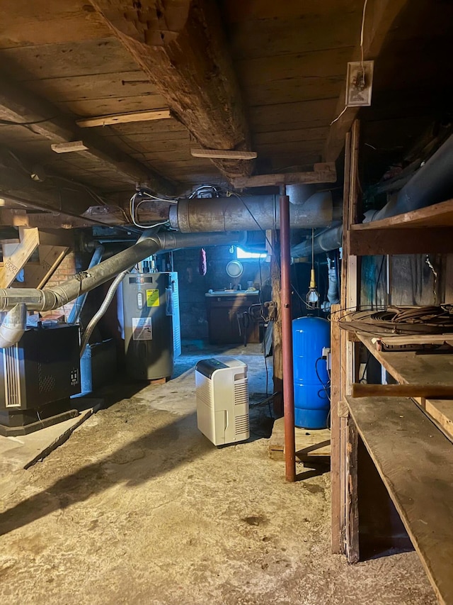 basement with water heater