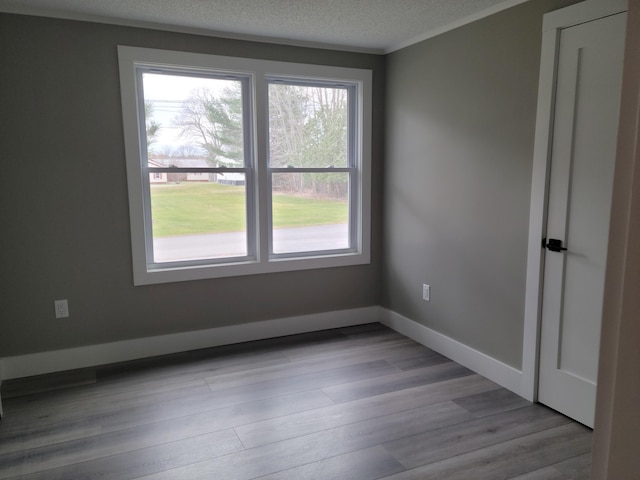 empty room featuring light hardwood / wood-style flooring and a textured ceiling