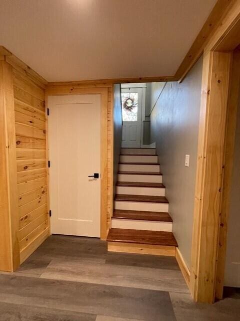 2 Old County Rd, Veazie, ME 04401 - staircase featuring wood finished floors