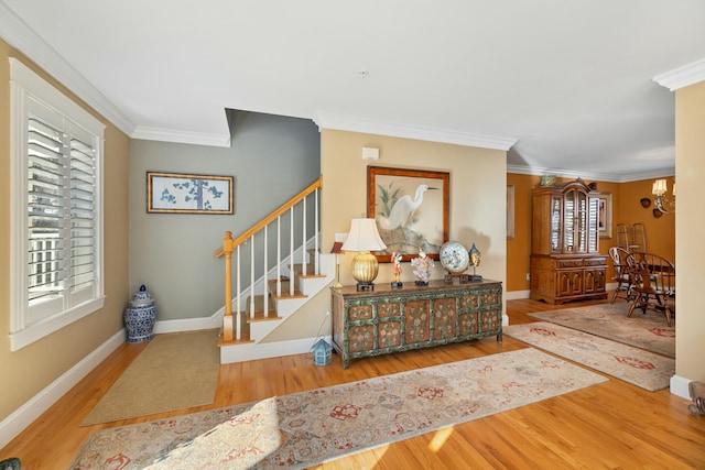 interior space with crown molding and wood-type flooring