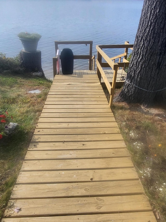 dock area with a water view