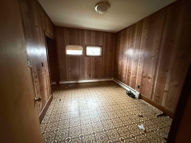 empty room with wood walls