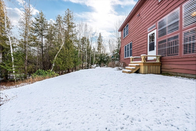 view of yard layered in snow