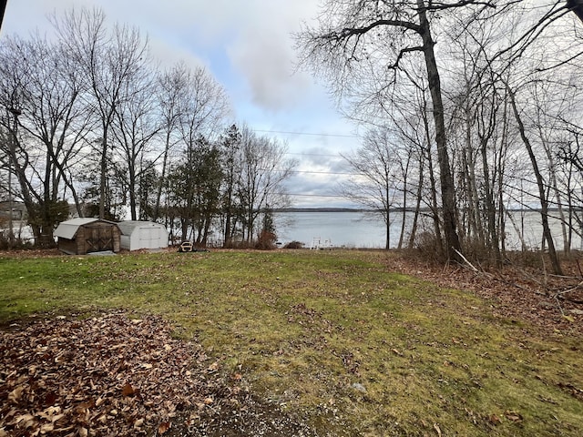 45 Douglas Dr, Newport, ME 04953 - view of green lawn with a storage unit and a water view