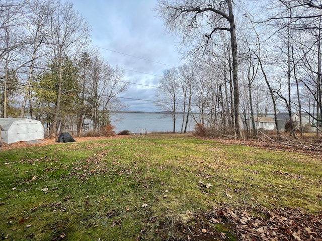 view of yard with a water view