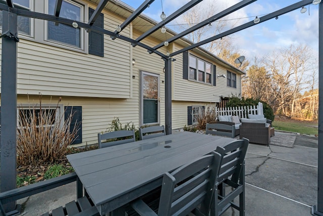 view of patio featuring a pergola and an outdoor hangout area