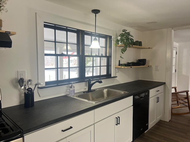 kitchen with dishwasher, a healthy amount of sunlight, dark hardwood / wood-style floors, and sink