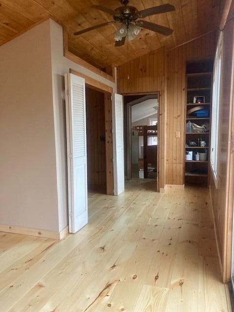 20 Monument Rd, Abbot, ME 04406 - interior space featuring lofted ceiling, light wood-type flooring, and wooden ceiling
