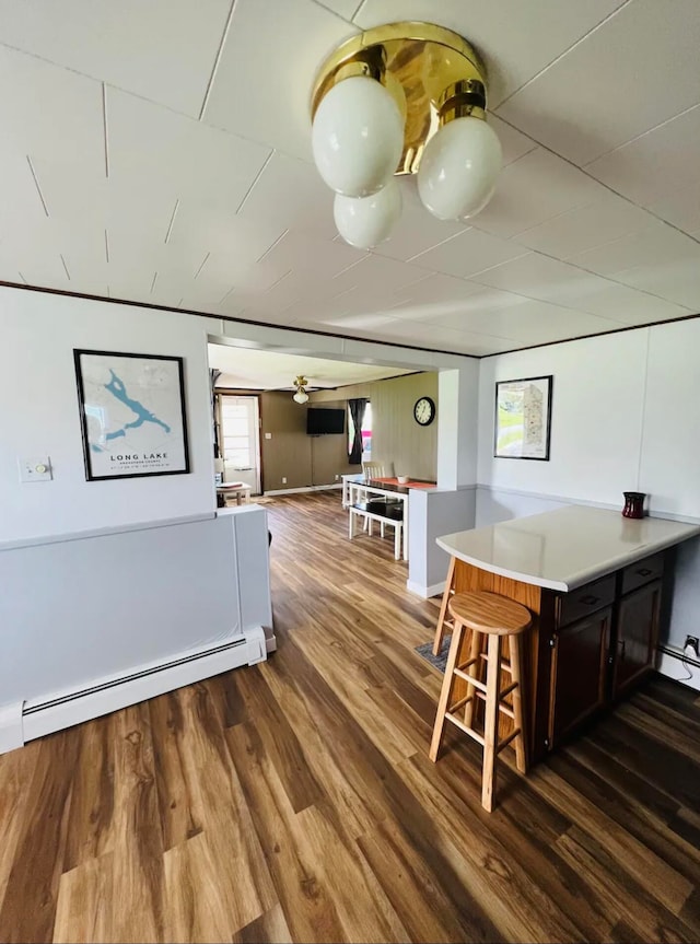 dining area featuring dark hardwood / wood-style flooring and baseboard heating