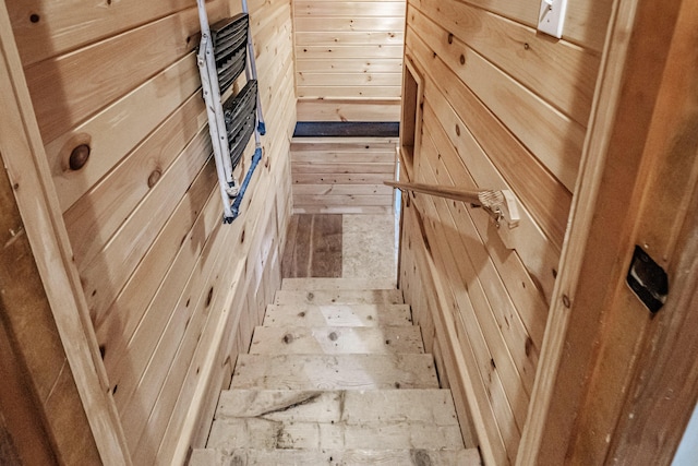 interior details featuring radiator heating unit and wood walls